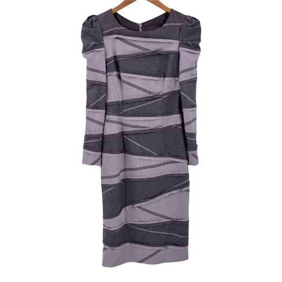Rena Lange Gray Wool Feather Flannel Avant Garde Sheath Dress Size 4 - Picture 2 of 8
